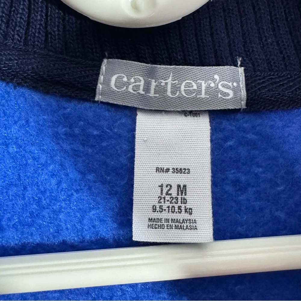 Vintage Carter’s 12M Fleece Set Blue Truck Pullover Pants Baby Outfit